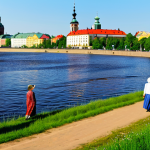 리가의 여름 풍경**

"A picturesque view of Riga during summer, safe for work. The Daugava River reflects the warm sunlight, with colorful buildings lining the shore. People stroll along the riverbank, dressed in modest summer attire, enjoying the pleasant weather. Perfect anatomy, correct proportions, natural pose, professional photography, high quality, appropriate content, fully clothed, professional, modest, family-friendly."

**