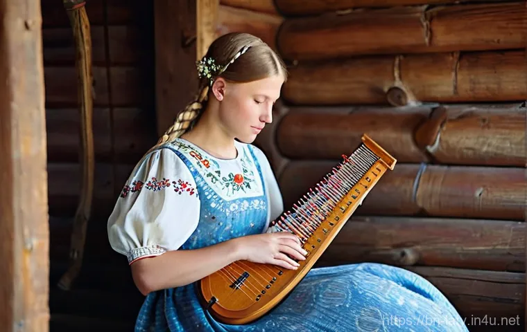 라트비아 전통 악기 - **Prompt for Kokle (Latvian Zither):**
"A young Latvian woman, with long braided hair adorned wi...